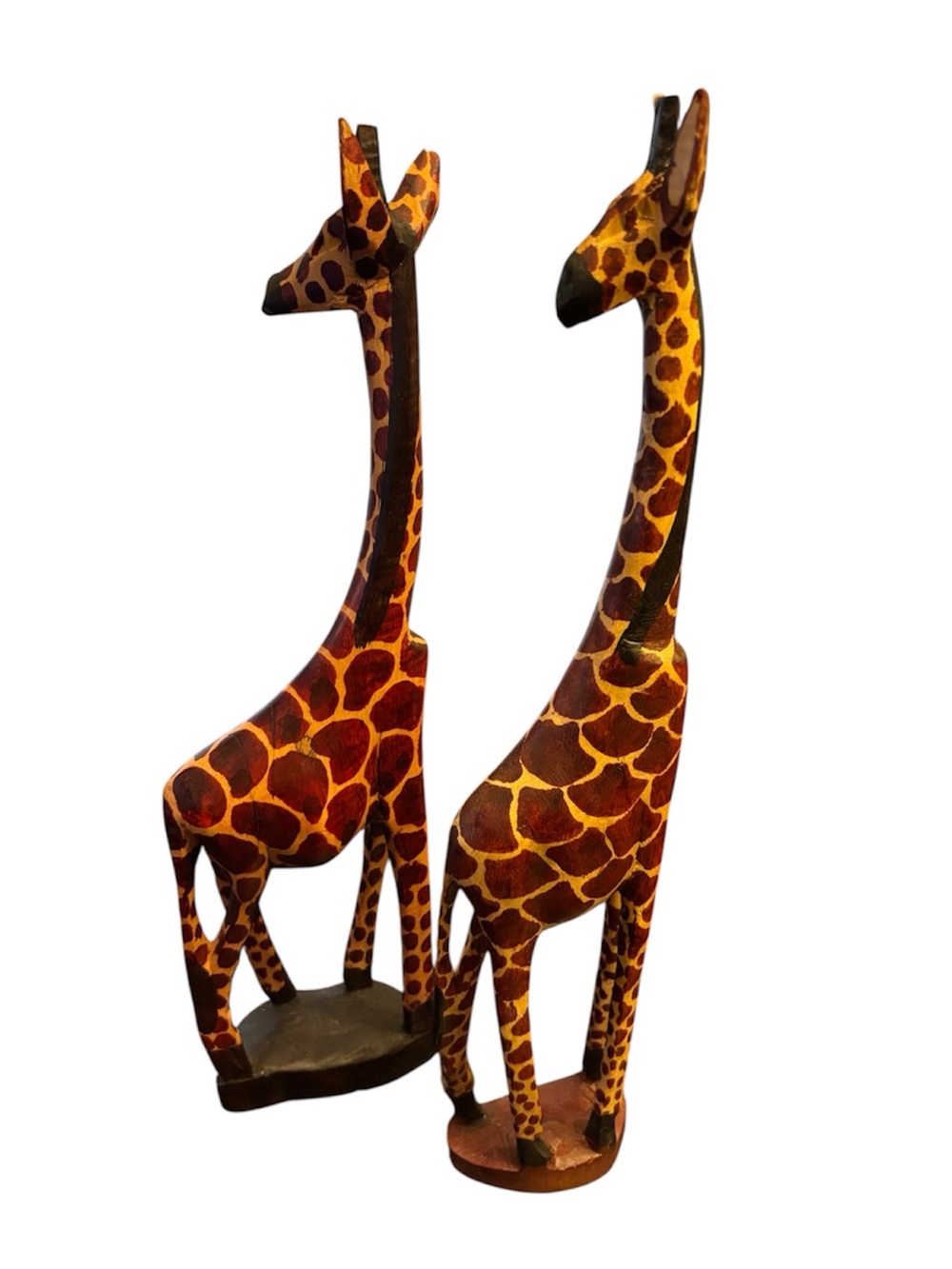 🦒 Vintage Hand-Carved Wooden Giraffe Statues - Set of 2 - 18” Tall - Picture 3 of 5